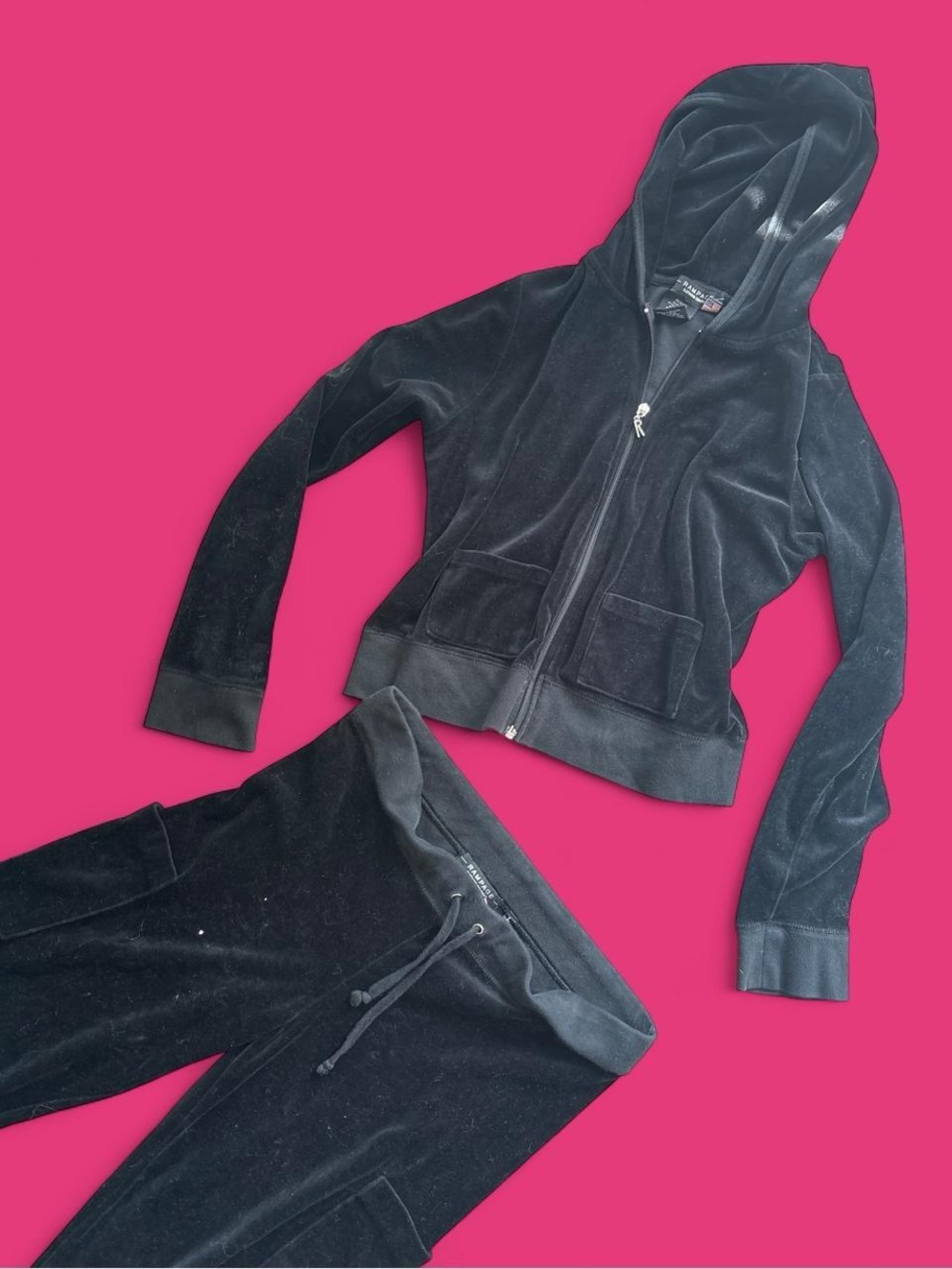 Y2K Velvet Zip-Up Hoodie & Jogger Set - Black